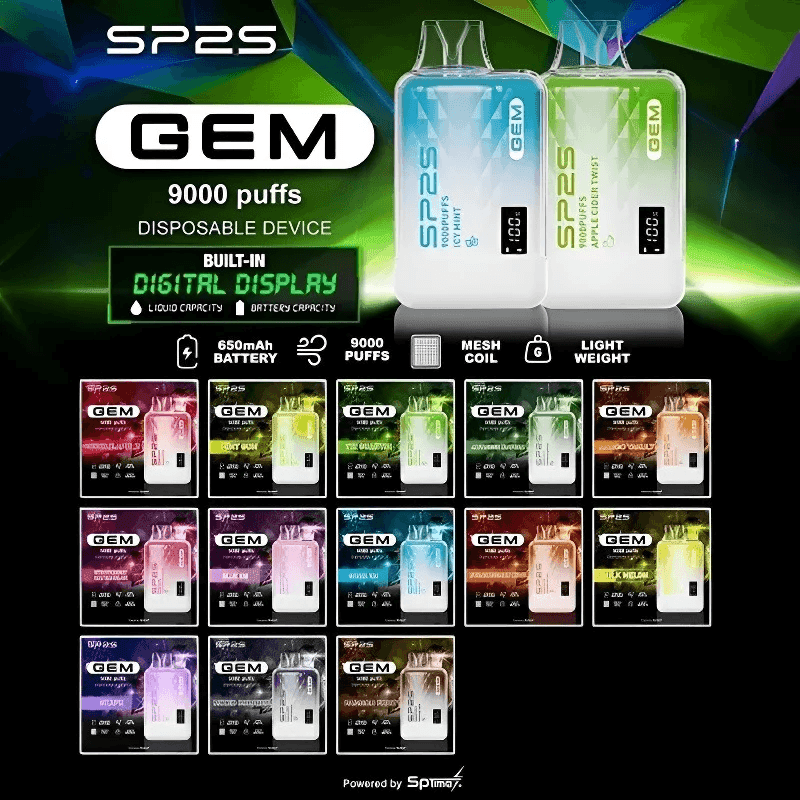 SP2S9000口一次性電子煙 SP2S GEM 9000口拋棄式電子煙 | SP2 思博瑞9000一次性電子煙推薦 | 智能顯示屏 | 12ml大容量煙油-台灣現貨速發:圖片 1